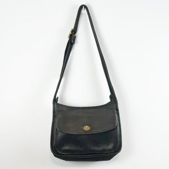 Coach USA Vintage Taft Black Leather Turn Lock Crossbody Bag 9980 - Picture 1 of 16